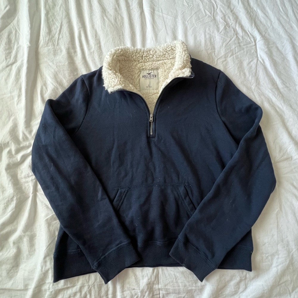 Hollister Dark Blue Sherpa Crewneck